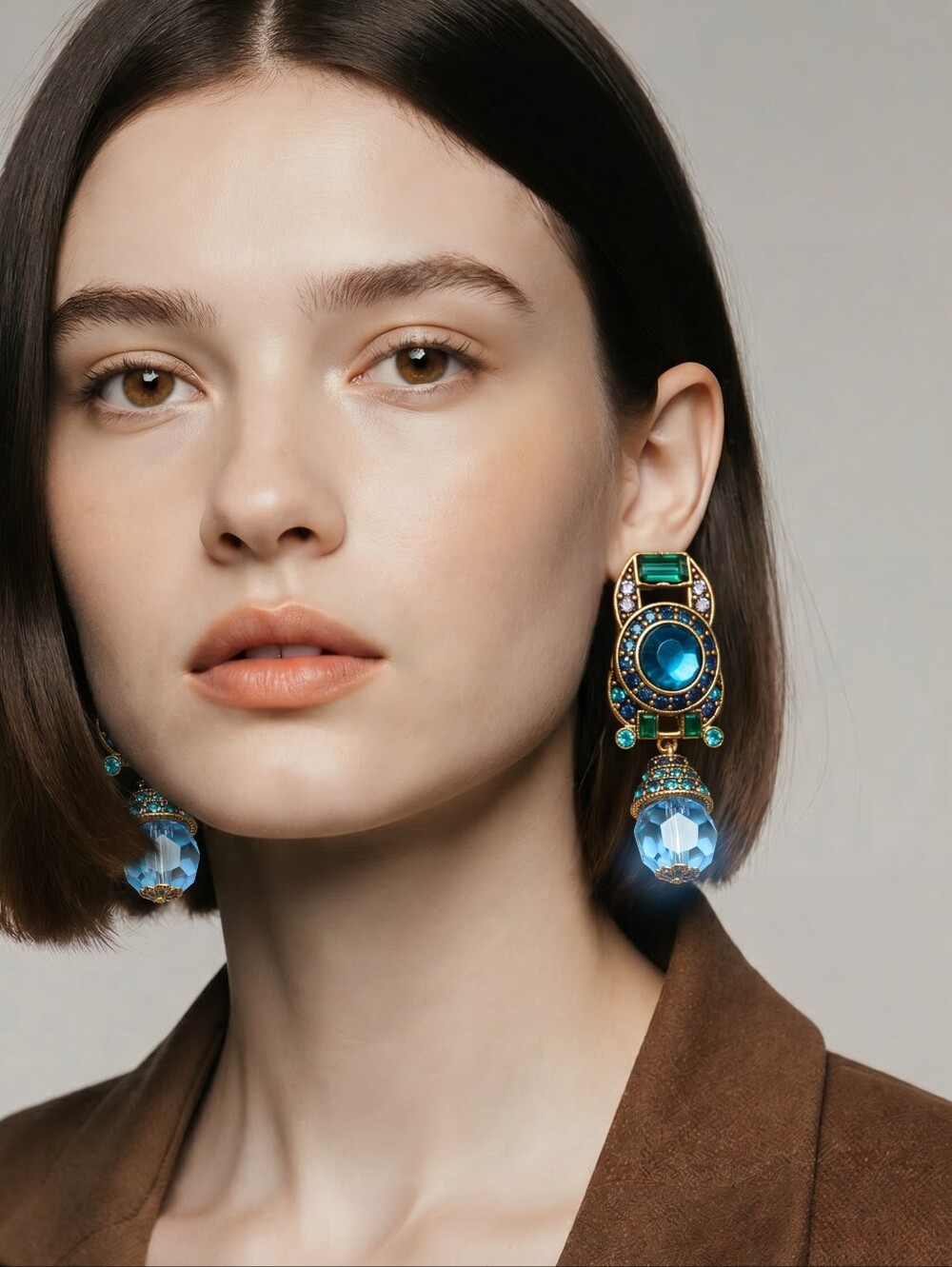 NWT Gorgeous BLUE CRYSTAL DROP EARRINGS. PIERCED OR CLIP ON. - Picture 1 of 7